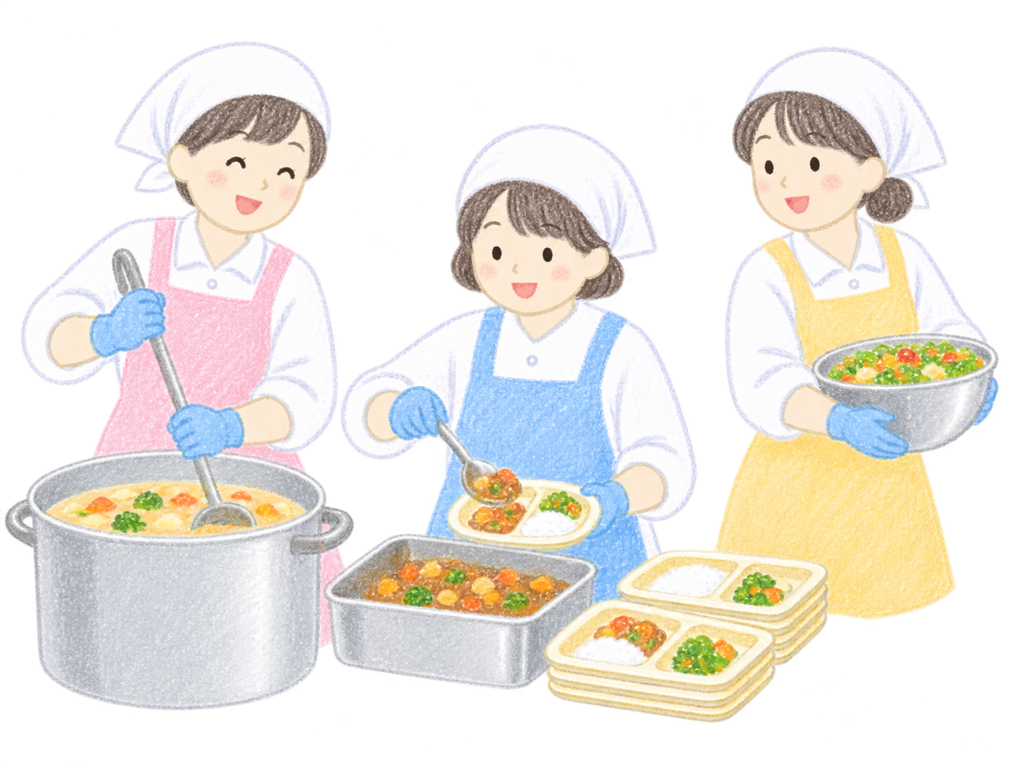 園内で給食を作るスタッフのイラスト